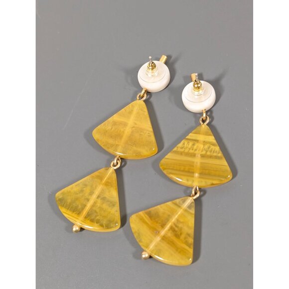Boho Yellow Triangle Acrylic Stacked Dangle Earrings Long Pierced Statement - Picture 7 of 8